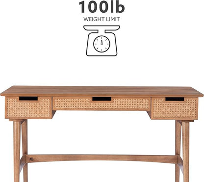 Linon Natural Dutton Wood and Rattan Desk