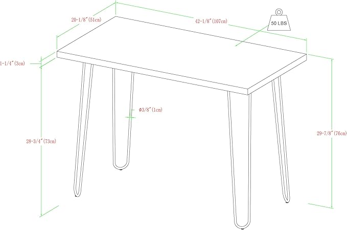 Walker Edison Mid Century Modern Hairpin Wood Laptop Computer Writing Desk Home Office Workstation Small, 42 Inch, White