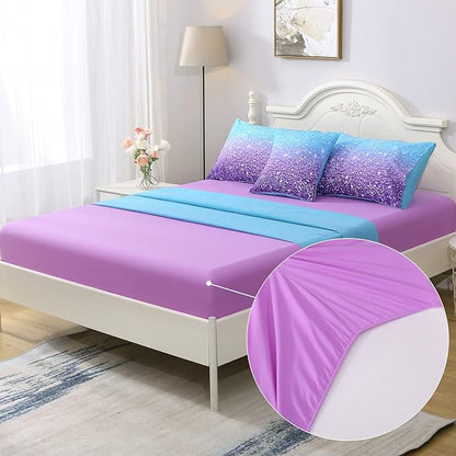 JQinHome Queen Blue Purple Comforter Set, 6 Piece Bed in A Bag 3D Colorful Ombre Bedding Set for Girls Women (1 Comforter,2 Pillowcases,1 Flat Sheet,1 Fitted Sheet,1 Cushion Cover)(Blue Purple)