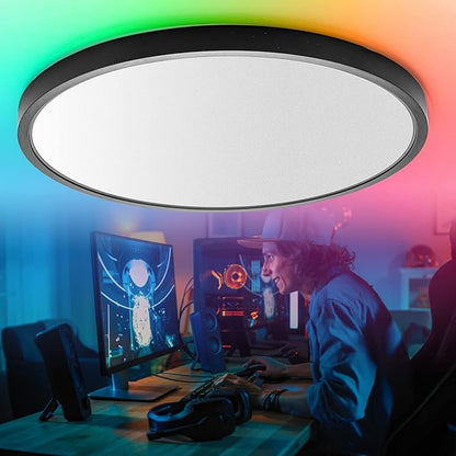 TALOYA Smart Ceiling Light Flush Mount LED WiFi, Compatible with Alexa Google Home, Black Dimmable Low Profile Ambient Light Fixture for Bedroom Living Room,12 Inch 24W