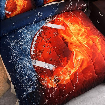 NTBED American Football Comforter Set for Boys Teens,3D Sports Bedding Full Size,Rugby Printed Quilt Sets with 2 Matching Pillow Shams