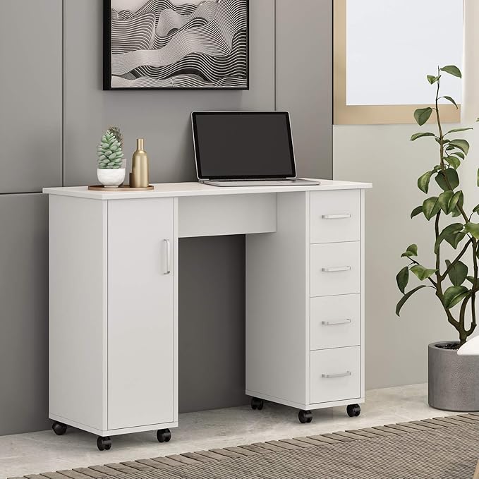 NicBex Laik-DW-00012-DX Desks, 41.73" W x 17.72" D x 31.5" H, White