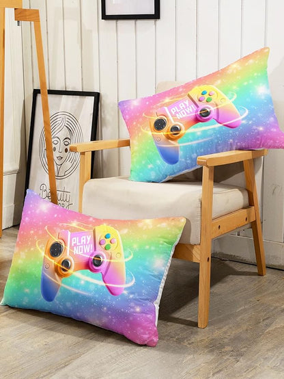 Datura home Bedding Comforter Set Rainbow Gamepad Printed Pattern Quilt with 1 and 2 Pillowcases for Girls Bedroom All Season(Rainbow Full) Full 80x90inches