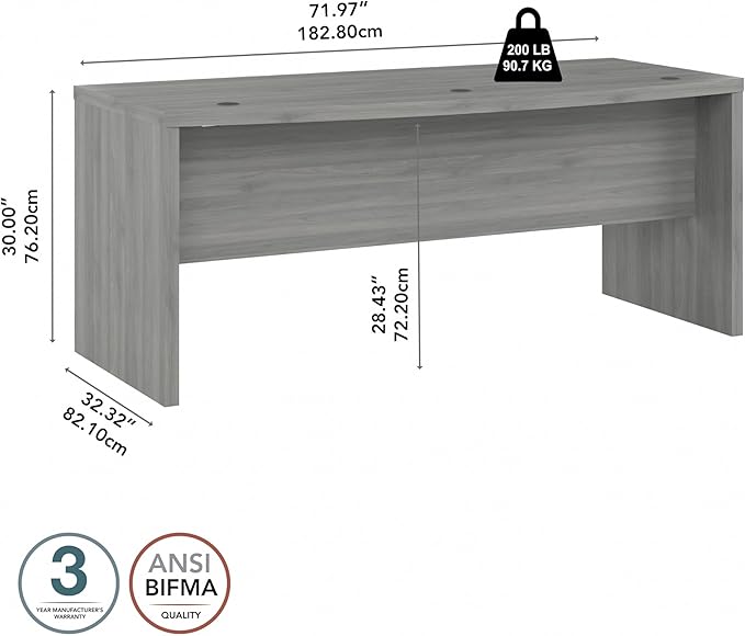 Bush Business Furniture Echo Bow Front Desk, 72W, Modern Gray
