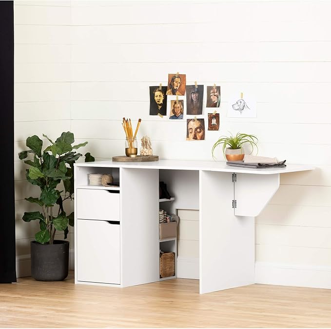 South Shore Crea Expandable Craft Table-Pure White