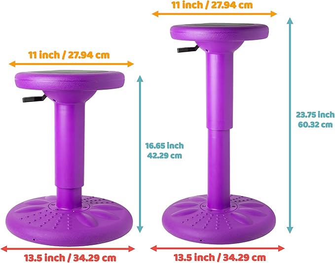 Studico ActiveChairs Adjustable Wobble Stool, Flexible Classroom Seating, Improves Focus, Posture & Helps ADHD/ADD, Sensory Chair, Active Desk Chairs, Adjusts from 16.65" to 23.75", Ages 13-18, Purple