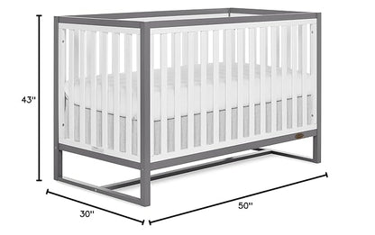 Arlo 5-in-1 Convertible Crib in Steel Grey and White, JPMA Certified, 3 Mattress Height Settings, Non-Toxic Finish, Made of Sustainable and Sturdy Pinewood