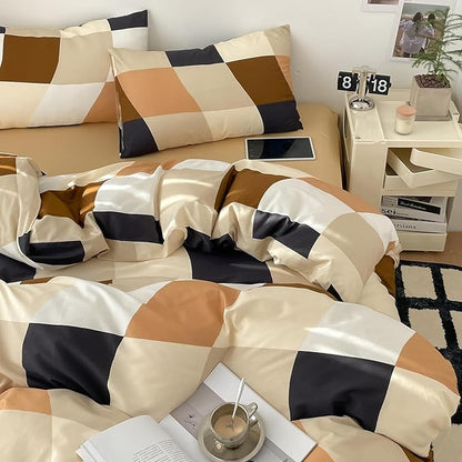 Checkerd Comforter Brown Twin Multicolored Grid Comforter Kids Khaki Checkered Bed Comforter White Black Plaid Buffalo Girls Twin Bedding Comforter All Season Hotel Quality Bed Set