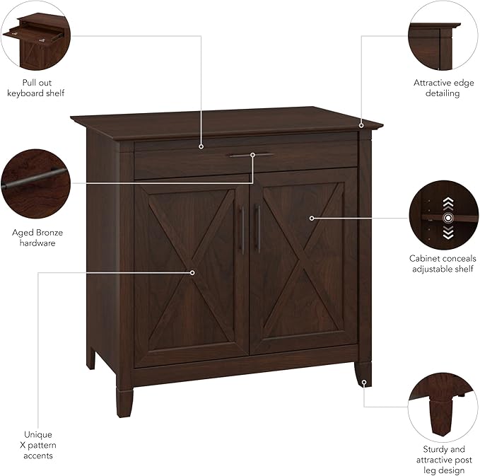 Bush Business Furniture Key West Secretary Desk with Keyboard Tray and Storage Cabinet, 30W x 20D, Bing Cherry