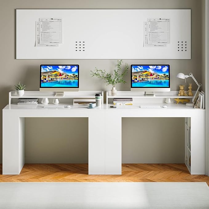 Computer Desk with Bookshelf, 48” Home Office Desk with 2 Open Shelves of 10 Cubbies, Monitor Shelf, Writing Desk Computer Workstation for Home, Office, Bedroom