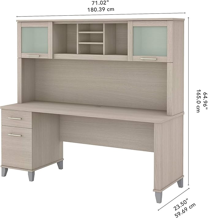 Bush Furniture Somerset 72W Office Desk with Drawers and Hutch in Sand Oak