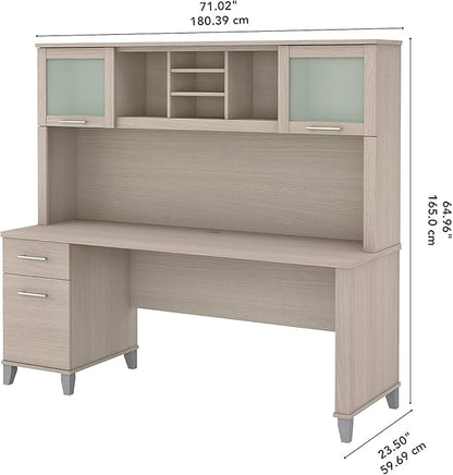 Bush Furniture Somerset 72W Office Desk with Drawers and Hutch in Sand Oak
