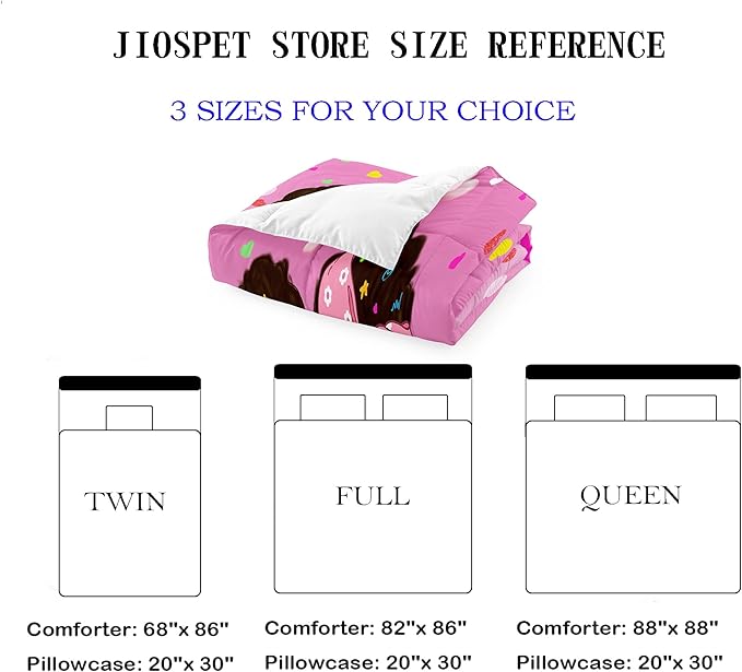Black Girl Comforter Set Queen, Black African American Girls Queen Comforter Sets, Pretty Pink Princess Queen Comforter Set for Girls Bedroom Decor, Queen (1 Comforter 2 Pillowcases)