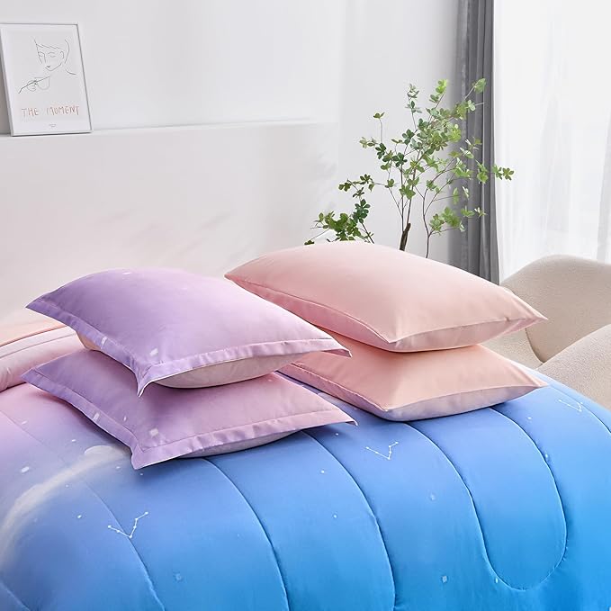 Dinjoy Girls Comforter Set Twin XL Size Colorful Rainbow Ombre Pink Blue Bedding Set Gradient 6 Pieces Bed in A Bag for Kids Teen Girl Women(1 Comforter, 1 Flat Sheet, 1 Fitted Sheet)