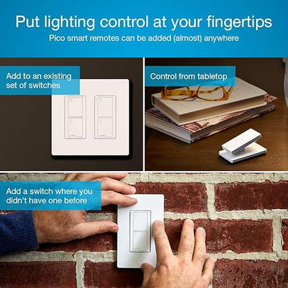 Lutron Caseta Original Smart Switch 3-Way Kit, w/ Pico Remote, Wallplate, and Wall Bracket, for LED Lights and Fans, 5 Amp, Neutral Required, P-PKG1WS-WH