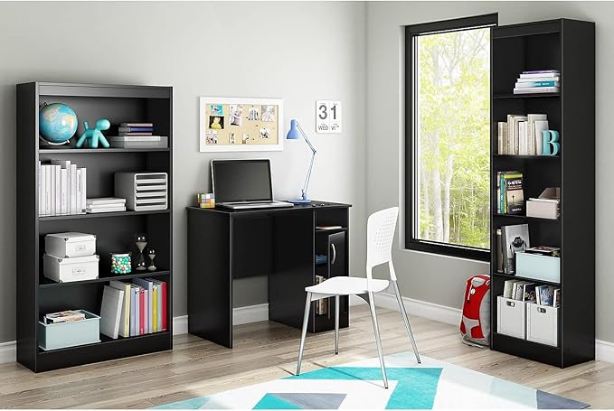 South Shore Small Computer Desk with Door, Pure Black