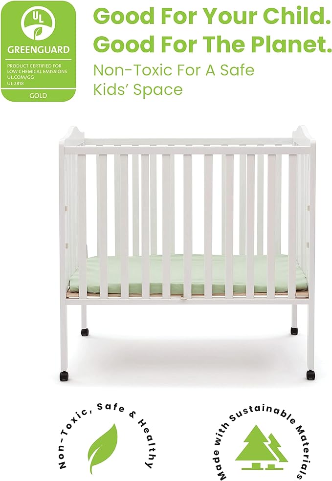 Delta Children Folding Portable Mini Baby Crib with Mattress + American Baby Waterproof Mini Crib Mattress Protector