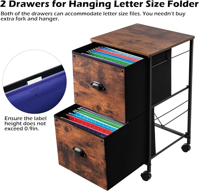 TOPSKY Mobile File Cabinet, Fabric Vertical File Cabinet for Letter Size (Black, 2 Drawer)