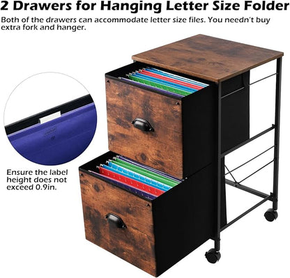 TOPSKY Mobile File Cabinet, Fabric Vertical File Cabinet for Letter Size (Black, 2 Drawer)