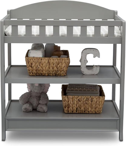 Delta Children Heartland 4-in-1 Convertible Crib Infant Changing Table with Pad + Serta Perfect Start Crib Mattress, Grey
