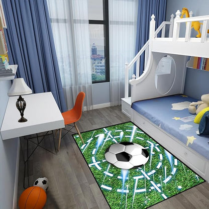 Football Rug for Boys Room - Soccer Rug for Boys Room Football Printed Rug for Kids Room Football Decor for Boys Bedroomsports Ball Doormat for Living Room Bedroom,4'5''×6'