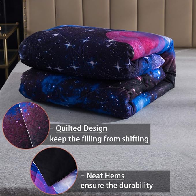 Litanika 3D Galaxy Comforter Twin(66x90lnch), 2 Pieces(1 Galaxy Comforter, 1 Pillowcase), Universe Cloud Outer Space Comforter, Microfiber Bedding Set for Boys Kids
