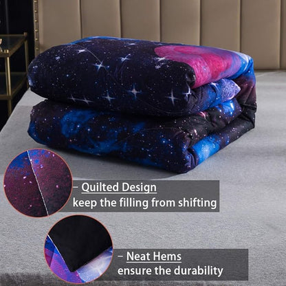 Litanika 3D Galaxy Comforter Queen(90x90lnch), 3 Pieces(1 Galaxy Comforter, 2 Pillowcases), Universe Cloud Outer Space Comforter, Microfiber Bedding Set for Boys Kids