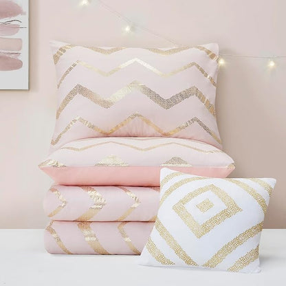 Codi Girl Bedding Sets, Queen/Full Size Comforter Set for Girls Teen/Kids, Pink/Rose Gold, 4 Piece (2 Matching Sham + 1 Decorative Pillow)