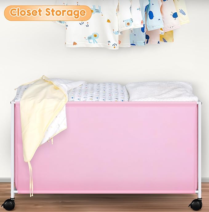 MISSLO Large Kids Toy Box for Girls with Wheels Toy Chest for Toddlers Toy Storage Organizer Big Toy Bin, 124L, Pink