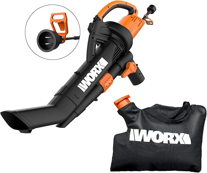 WORX WG509 TRIVAC 12 Amp 3-in-1 Electric Leaf Blower/Leaf Vacuum/Mulcher, Metal Impeller for Fine Mulching