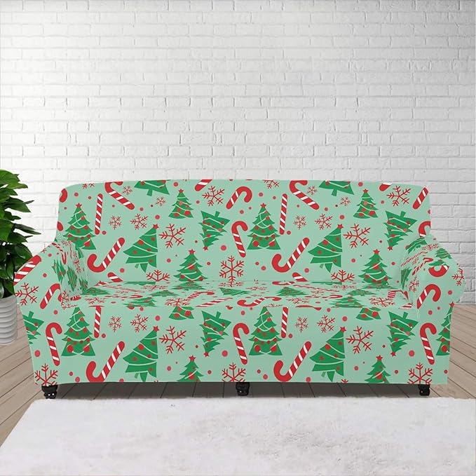 FKELYI Green Christmas Tree Sofa Slipcover Comfortable Sofa Couch Cover with Elastic Bottom Stretch Furniture Protector for Indoor XL