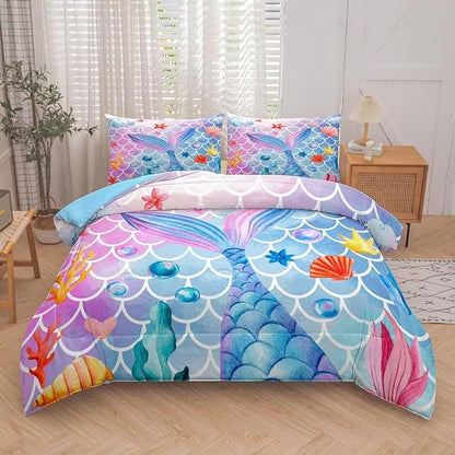 NINENINE Mermaid Comforter Sets,Twin Bedding Sets for Girls,Kids Comforter Sets for Girls,Girls Twin Bedding Princess Comforter Sets with 1 Comforter 1Pillowcase