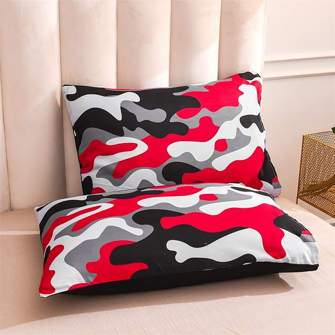 Meeting Story Camouflage Bedding Set, Colorful Pattern Style Comforter Set, 3 PCS One Comforter and Two Pillowcases in One Bag, All Season Bedspread for Boys Teens Adults (Black, Full)