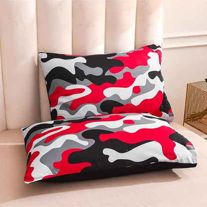 Meeting Story Camouflage Bedding Set, Colorful Pattern Style Comforter Set, 3 PCS One Comforter and Two Pillowcases in One Bag, All Season Bedspread for Boys Teens Adults (Black, Full)