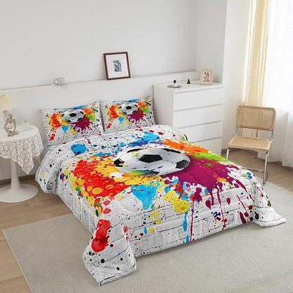 Feelyou Football Bedding Set Rugby Sports Comforter Set Soccer Ball Game Comforter for Boys Girls Teens Decor Gift for Football Lover Duvet Set Twin Size with 1 Pillow Case Boys