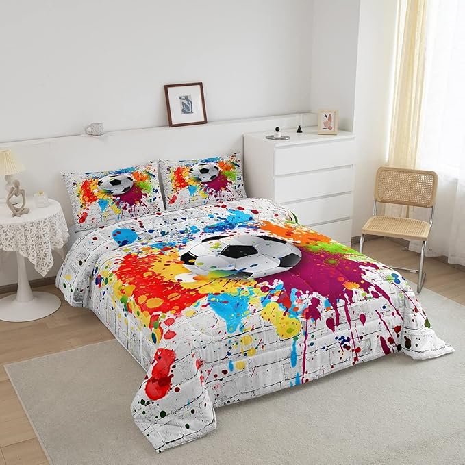 Football Bedding Set Rugby Sports Comforter Set Soccer Ball Game Comforter for Boys Girls Children Teens Bedroom Decor Gift for Football Lover Duvet Set Full Size with 2 Pillow Case