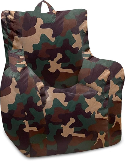 Posh Creations Structured Comfy Bean Bag Chair for Gaming, Reading and Watching TV, Pasadena Chair, Nylon - Camo Green