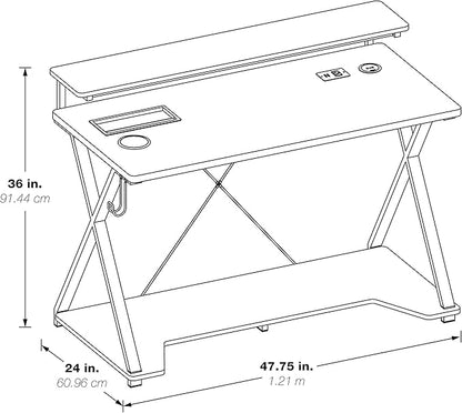 OSP Home Furnishings Checkpoint Ghost Battlestation Gaming Desk with RGB LED Lights, Black