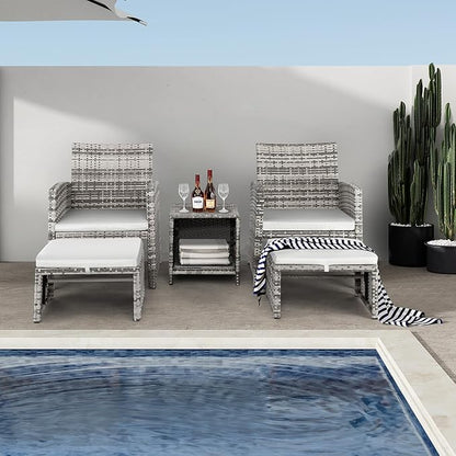 Outvita 5 Pieces Patio Furniture Set, Outdoor Rattan Sectional Sofa Conversation Sets with Coffee Table, Single Sofa and Ottoman for Garden Backyard Balcony Porch Poolside(Gray Gradient)