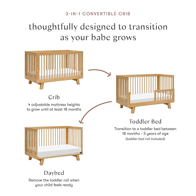 babyletto Hudson 3-in-1 Convertible Crib with Toddler Bed Conversion Kit in Honey, Greenguard Gold Certified