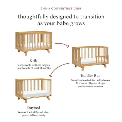 babyletto Hudson 3-in-1 Convertible Crib with Toddler Bed Conversion Kit in Honey, Greenguard Gold Certified