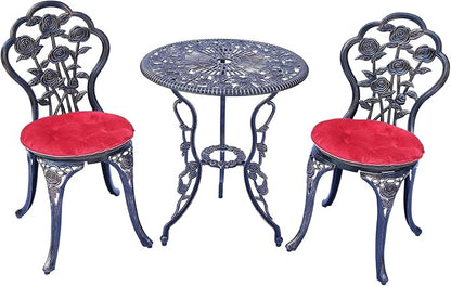 Mandolin Patio Table and Chairs,5 Piece Outdoor Dining Set,Rust-Resistant Cast Aluminum Bistro Set with Cushion.Rose Design (Copper)