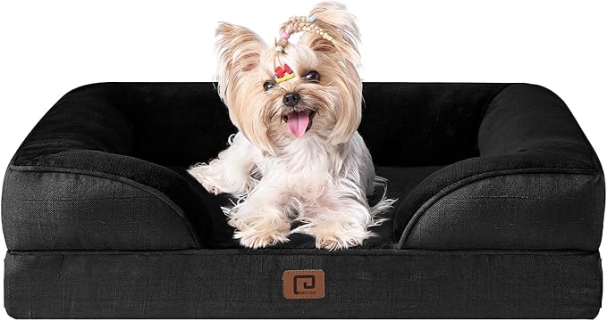 EHEYCIGA Orthopedic Dog Bed for Small Dogs, Waterproof Memory Foam Small Dog Beds with Sides, Non-Slip Bottom and Egg-Crate Foam Medium Dog Couch Bed with Washable Removable Cover, Black