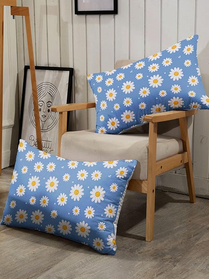 Datura home Flower Comforter Set Blue Daisy Floral Printed Pattern Quilt Bedding with 1 and 2 Pillowcases for Girls Women Bedroom All Season(Blue Twin) Twin 68x86inches