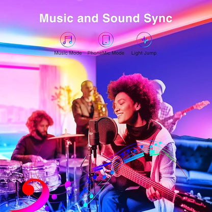 TJOY 100ft Bluetooth LED Strip Lights, Music Sync LED Lights Strip, RGB Color Changing LED Lights with Remote,Smart Phone APP Control, LED Lights for Bedroom,TV,Room DIY (APP+Remote +Mic)
