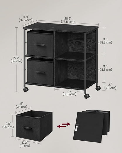 VASAGLE File Cabinet with 2 Drawers, Bookcase, Cube Storage Shelf, Printer Stand, for A4, Letter-Size Files, Hanging File Folders, Home Office, Ebony Black UOFC057B56