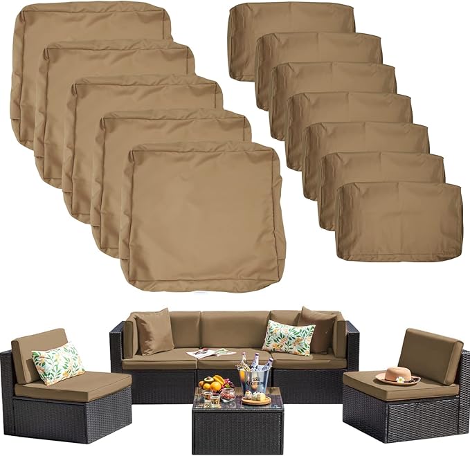 ClawsCover 12Pack Outdoor Seat and Back Cushions Replacement Covers Fit for 6Pieces 5-Seater Wicker Rattan Patio Furniture Conversation Set Sectional Couch Chairs,Taupe-Include Cover Only