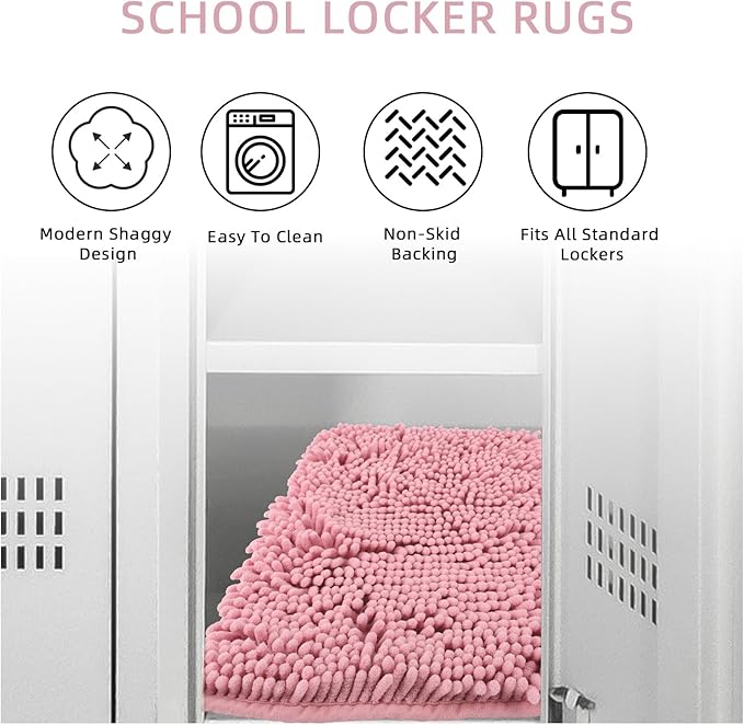 Locker Rug school girl rugs Carpet Chenille 100% Microfiber Locker Carpet with Non Skid Backing Locker Decorations (Pink, 11.5X17.5)