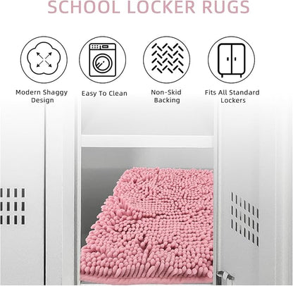 Locker Rug school girl rugs Carpet Chenille 100% Microfiber Locker Carpet with Non Skid Backing Locker Decorations (Pink, 11.5X17.5)