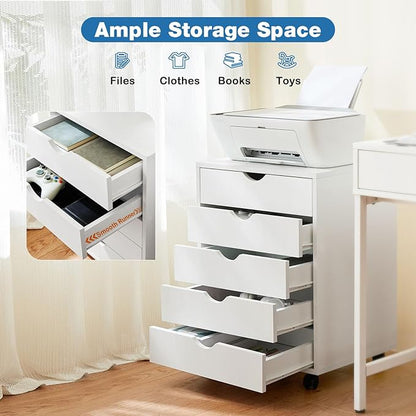 OLIXIS Chest Wood File Cabinet Rolling Organization Storage Dresser with Wheels for Home Office